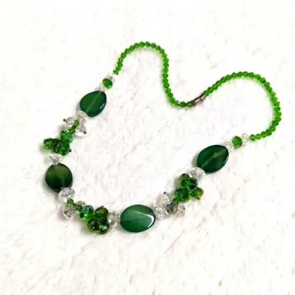 Vintage Artisan Made Green Crystal Bead and Glass Bead Necklaces - Picture 12 of 13